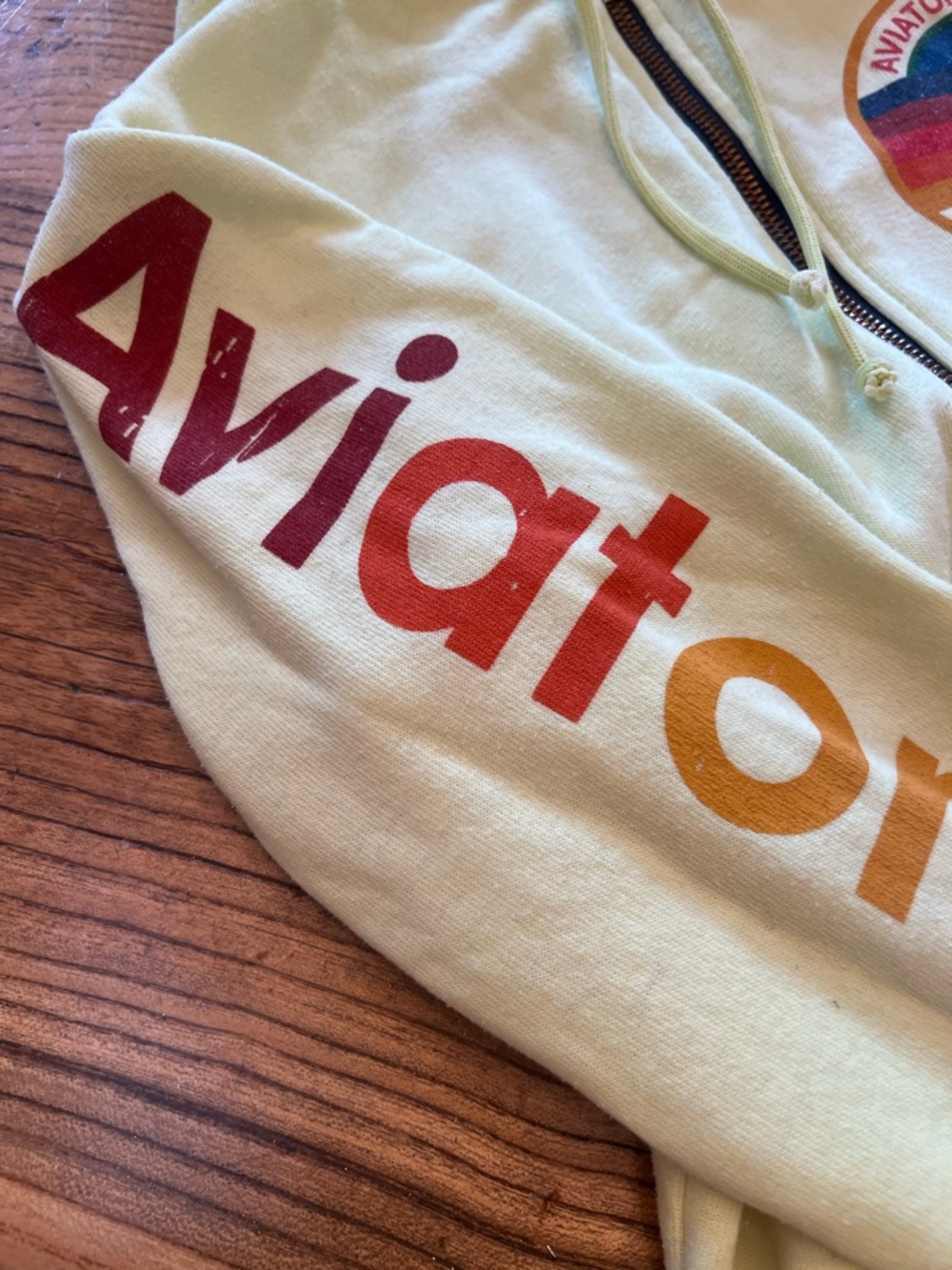 Aviator Nation Womens Light Yellow Zip Hoodie with Rainbow Sleeve Logo - Picture 5 of 9